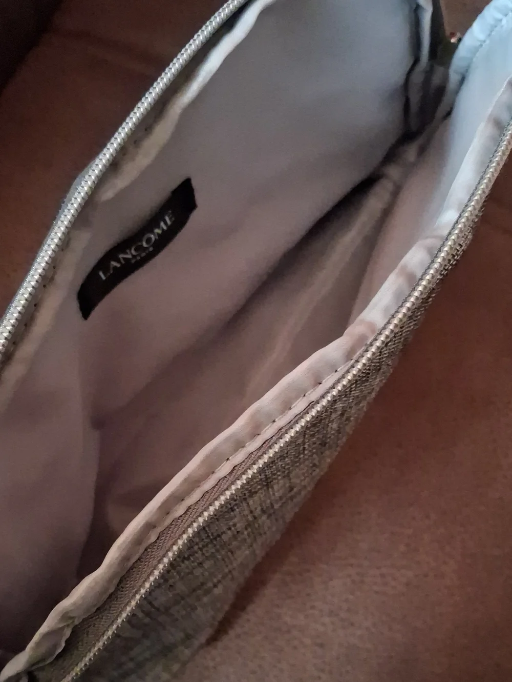 Lancôme Makeup Bag Gray Tweed With Silver Metallic Thread Woven In
